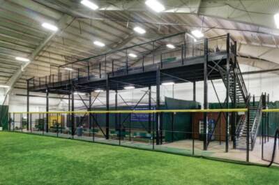 A mezzanine in a indoor sports center